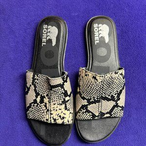 Sorel Ella II Block Slide Sandal in Snakeskin Leather Size 9